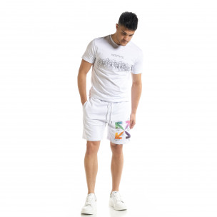 Set sportiv alb pentru bărbați cu imprimeu - FASHIONMIX.RO Set sportiv alb pentru bărbați cu imprimeu