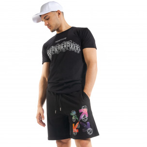 Set sportiv negru pentru bărbați cu imprimeu - FASHIONMIX.RO Set sportiv negru pentru bărbați cu imprimeu