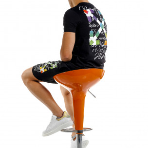 Set sportiv negru pentru bărbați cu imprimeu 2020 - FASHIONMIX.RO Set sportiv negru pentru bărbați cu imprimeu 2020