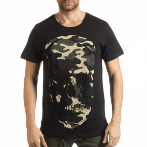 Tricou negru de bărbați cu craniu camuflaj - FASHIONMIX.RO Tricou negru de bărbați cu craniu camuflaj