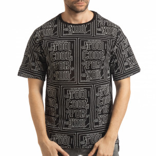 Tricou negru pentru bărbați cu spate prelungit - FASHIONMIX.RO Tricou negru pentru bărbați cu spate prelungit