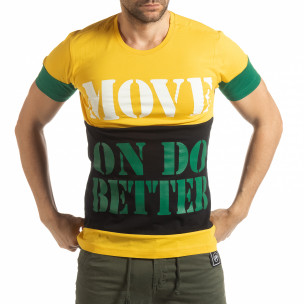 Tricou pentru bărbați Move multicolor cu galben - FASHIONMIX.RO Tricou pentru bărbați Move multicolor cu galben