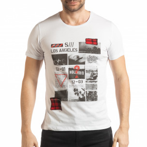 Tricou pentru bărbați alb în stil Patchwork - FASHIONMIX.RO Tricou pentru bărbați alb în stil Patchwork