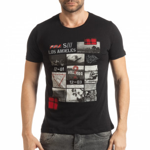 Tricou pentru bărbați negru în stil Patchwork - FASHIONMIX.RO Tricou pentru bărbați negru în stil Patchwork
