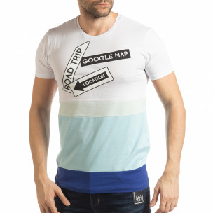 Tricou în alb și albastru pentru bărbați - FASHIONMIX.RO Tricou în alb și albastru pentru bărbați