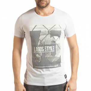 Tricou pentru bărbați alb cu imprimeu Lagos Style - FASHIONMIX.RO Tricou pentru bărbați alb cu imprimeu Lagos Style