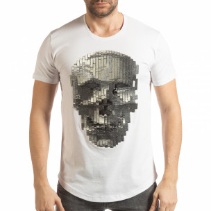 Tricou pentru bărbați alb cu craniu de cauciuc - FASHIONMIX.RO Tricou pentru bărbați alb cu craniu de cauciuc