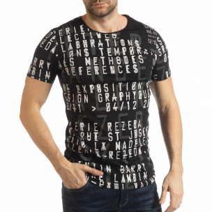 Tricou pentru bărbați negru cu inscripții - FASHIONMIX.RO Tricou pentru bărbați negru cu inscripții
