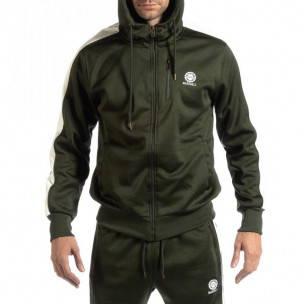 Hanorac pentru bărbați verde cu benzi albe - FASHIONMIX.RO Hanorac pentru bărbați verde cu benzi albe