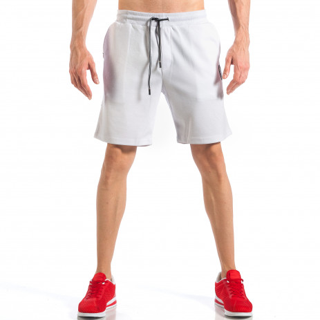 Pantaloni scurți de bărbați albi cu aplicație la crac 2