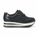 Pantofi sport cu platforma negri de dama cu pietre și din materiale pe exterior combinate  it240118-43 3