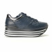 Pantofi sport albastru închis de dama din piele ecologica cu platforma și detalii argintii it240118-23 3