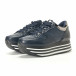 Pantofi sport albastru închis de dama din piele ecologica cu platforma și detalii argintii it240118-23 4