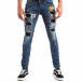 Slim Jeans albaștri cu aplicații și patch-uri pentru bărbați it260918-1 2