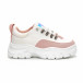 Pantofi sport de dama în alb și roz cu talpă groasă it240419-43 2