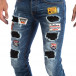 Slim Jeans albaștri cu aplicații și patch-uri pentru bărbați it260918-1 3