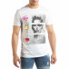 Tricou alb pentru bărbați cu aplicații neon it150419-68 2